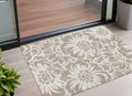 3' X 5' Taupe And Ivory Floral Washable Non Skid Indoor Outdoor Area Rug