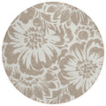 8' Round Taupe And Ivory Round Floral Washable Non Skid Indoor Outdoor Area Rug