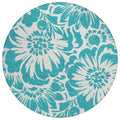 8' Round Teal And Ivory Round Floral Washable Non Skid Indoor Outdoor Area Rug
