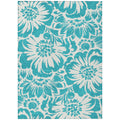 8' X 10' Teal And Ivory Floral Washable Non Skid Indoor Outdoor Area Rug