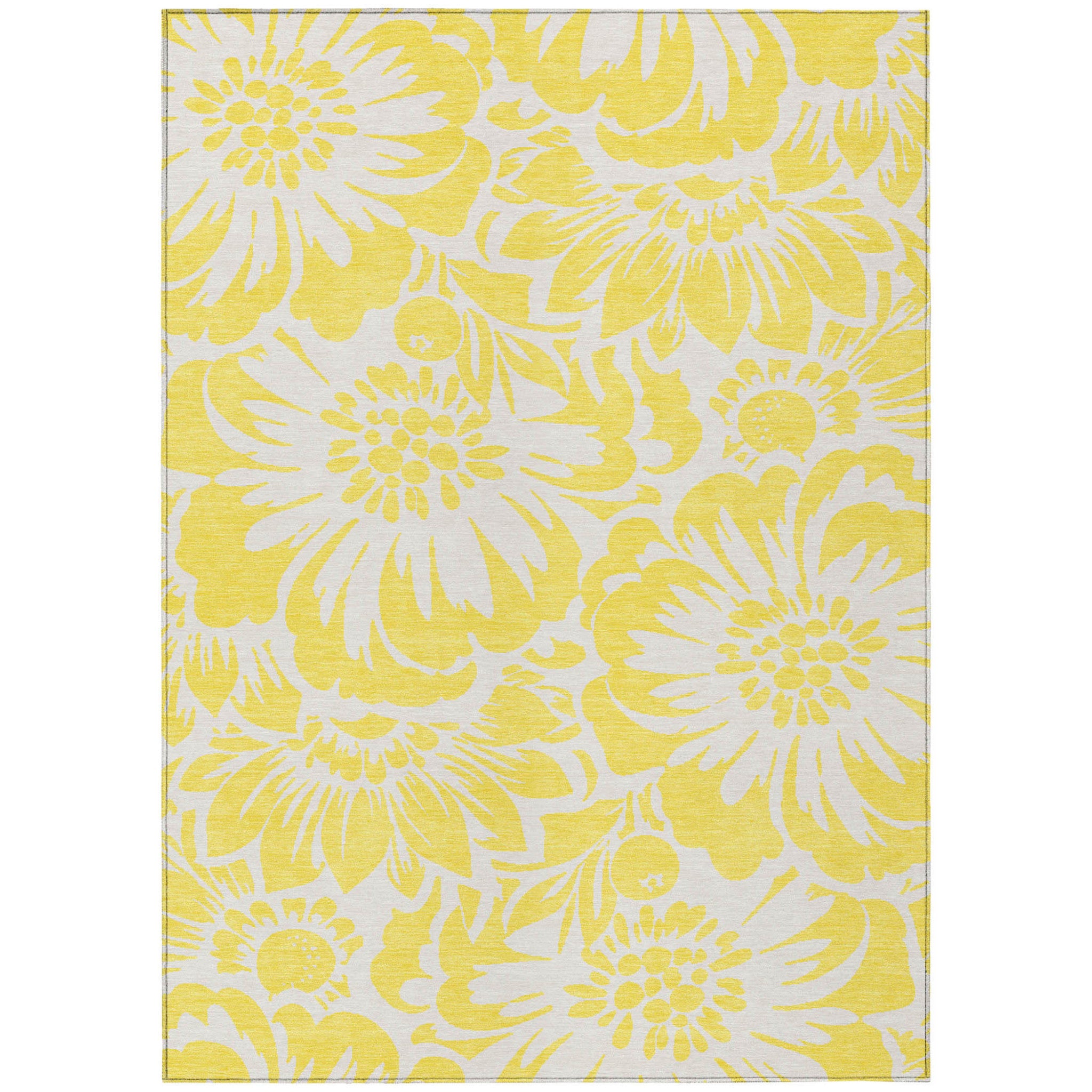 8' X 10' Yellow And Ivory Floral Washable Non Skid Indoor Outdoor Area Rug
