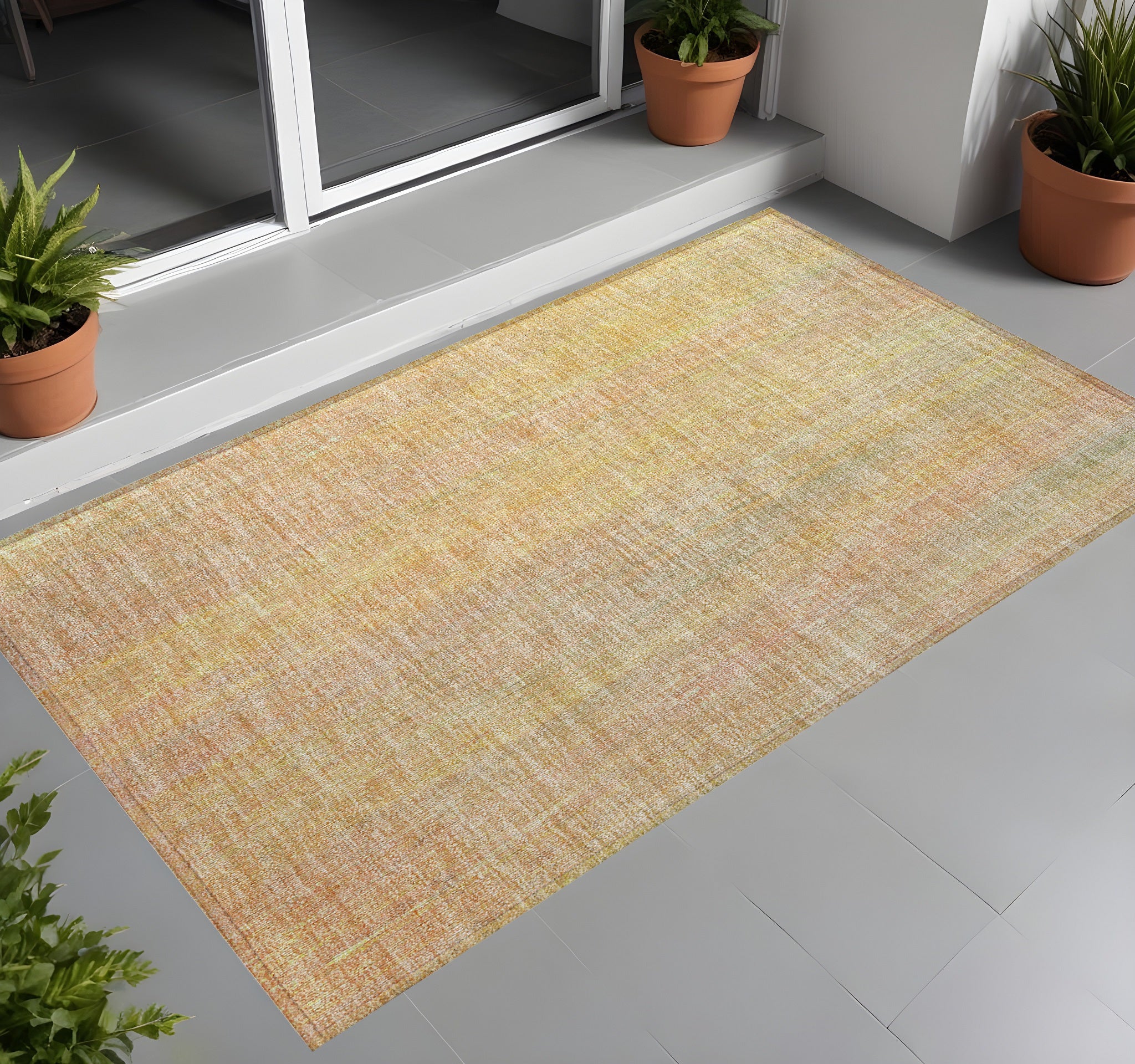 3' X 5' Yellow And Orange Striped Washable Non Skid Indoor Outdoor Area Rug