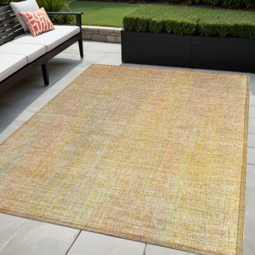 5' X 8' Yellow And Orange Striped Washable Non Skid Indoor Outdoor Area Rug