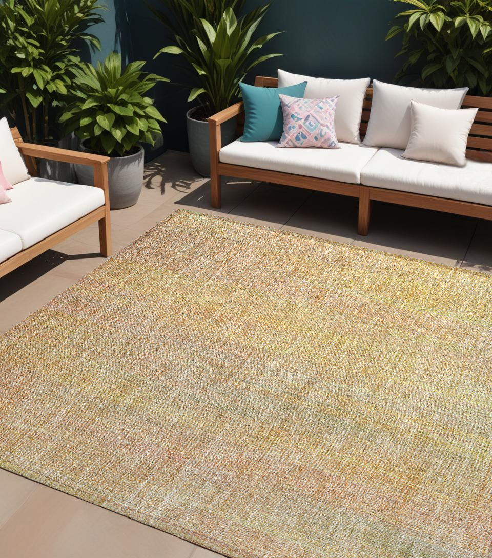 9' X 12' Yellow And Orange Striped Washable Non Skid Indoor Outdoor Area Rug