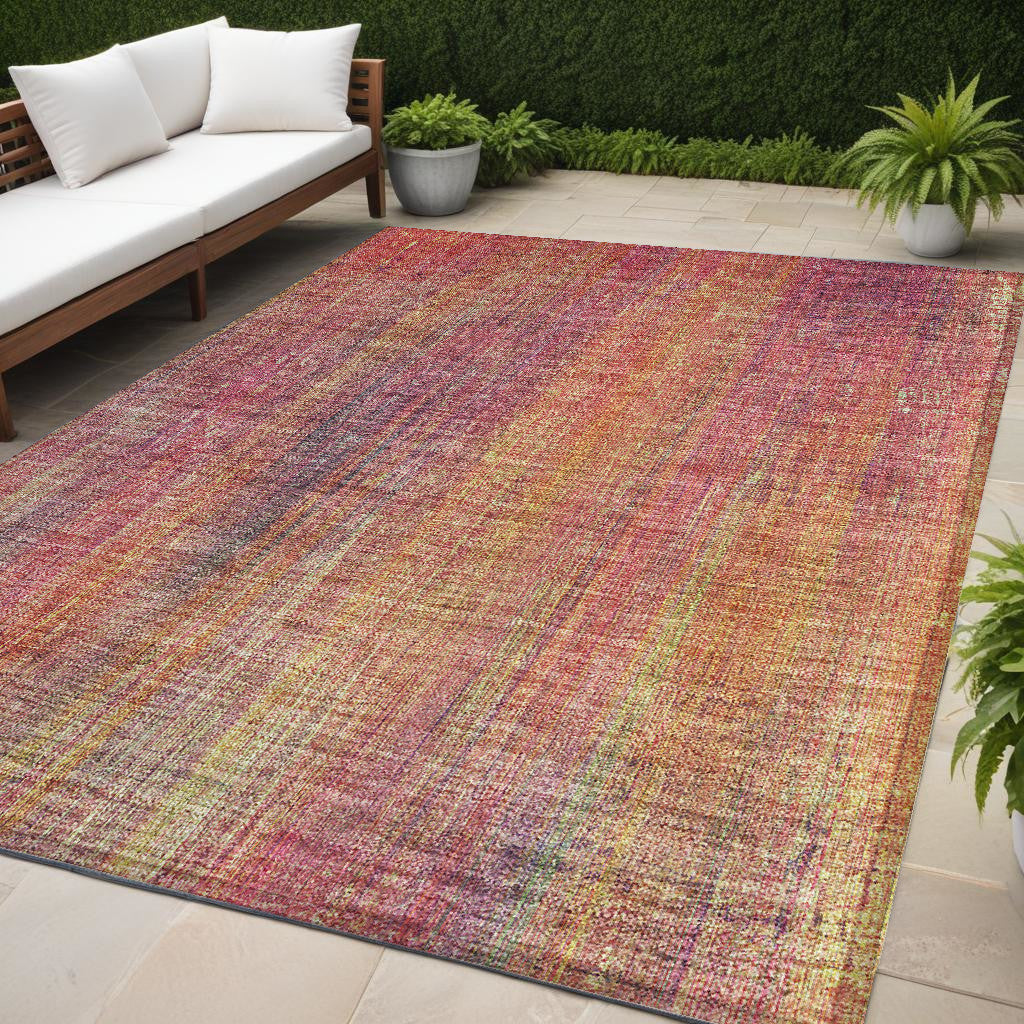 5' X 8' Red And Orange Striped Washable Non Skid Indoor Outdoor Area Rug