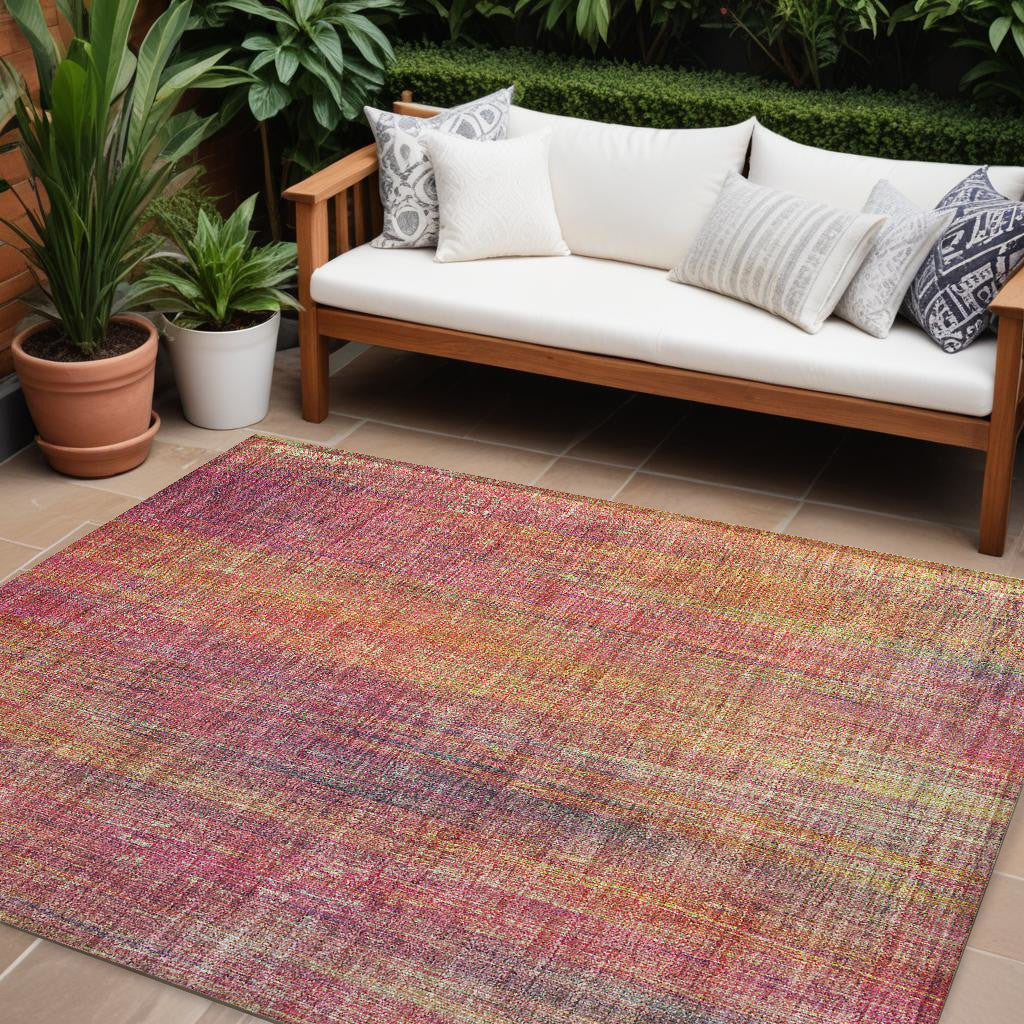 9' X 12' Red And Orange Striped Washable Non Skid Indoor Outdoor Area Rug