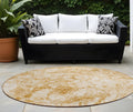 8' Round Cream And Gold Round Abstract Washable Non Skid Indoor Outdoor Area Rug