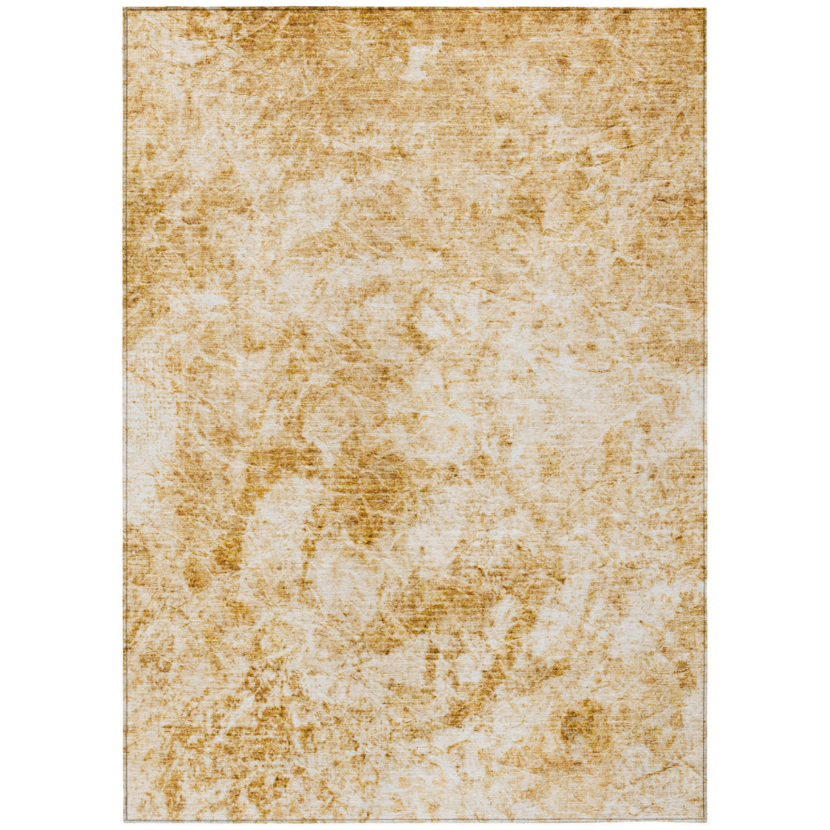 9' X 12' Cream And Gold Abstract Washable Non Skid Indoor Outdoor Area Rug