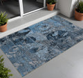 3' X 5' Blue And Dark Blue Floral Washable Non Skid Indoor Outdoor Area Rug