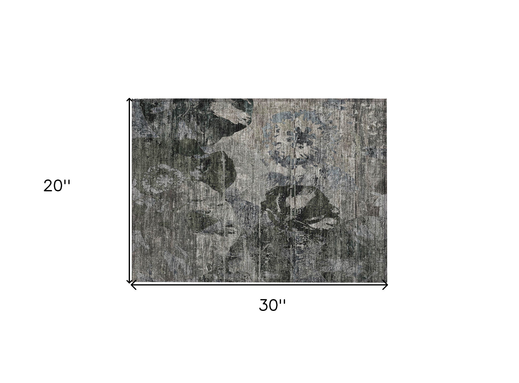 2' X 3' Gray Dark Green And Black Floral Washable Non Skid Indoor Outdoor Area Rug