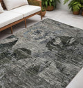 5' X 8' Gray Dark Green And Black Floral Washable Non Skid Indoor Outdoor Area Rug