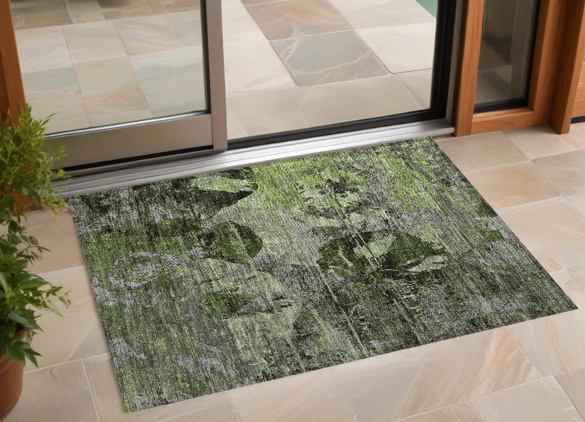 2' X 3' Green And Gray Floral Washable Non Skid Indoor Outdoor Area Rug