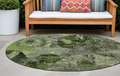 8' Round Green And Gray Round Floral Washable Non Skid Indoor Outdoor Area Rug