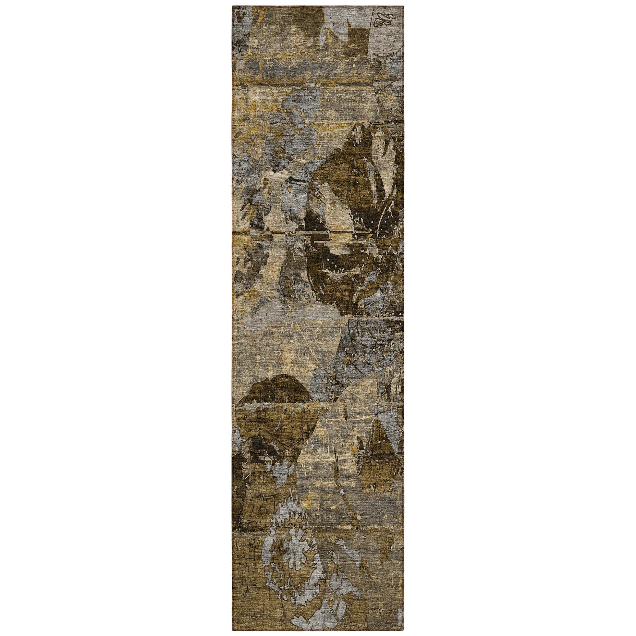 8' Runner Brown Terracotta And Gray Floral Washable Non Skid Indoor Outdoor Runner Rug
