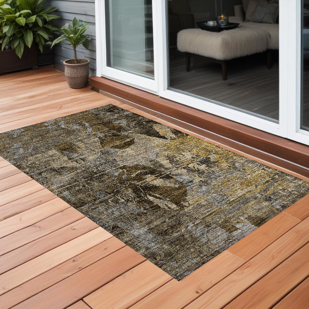 3' X 5' Brown Terracotta And Gray Floral Washable Non Skid Indoor Outdoor Area Rug