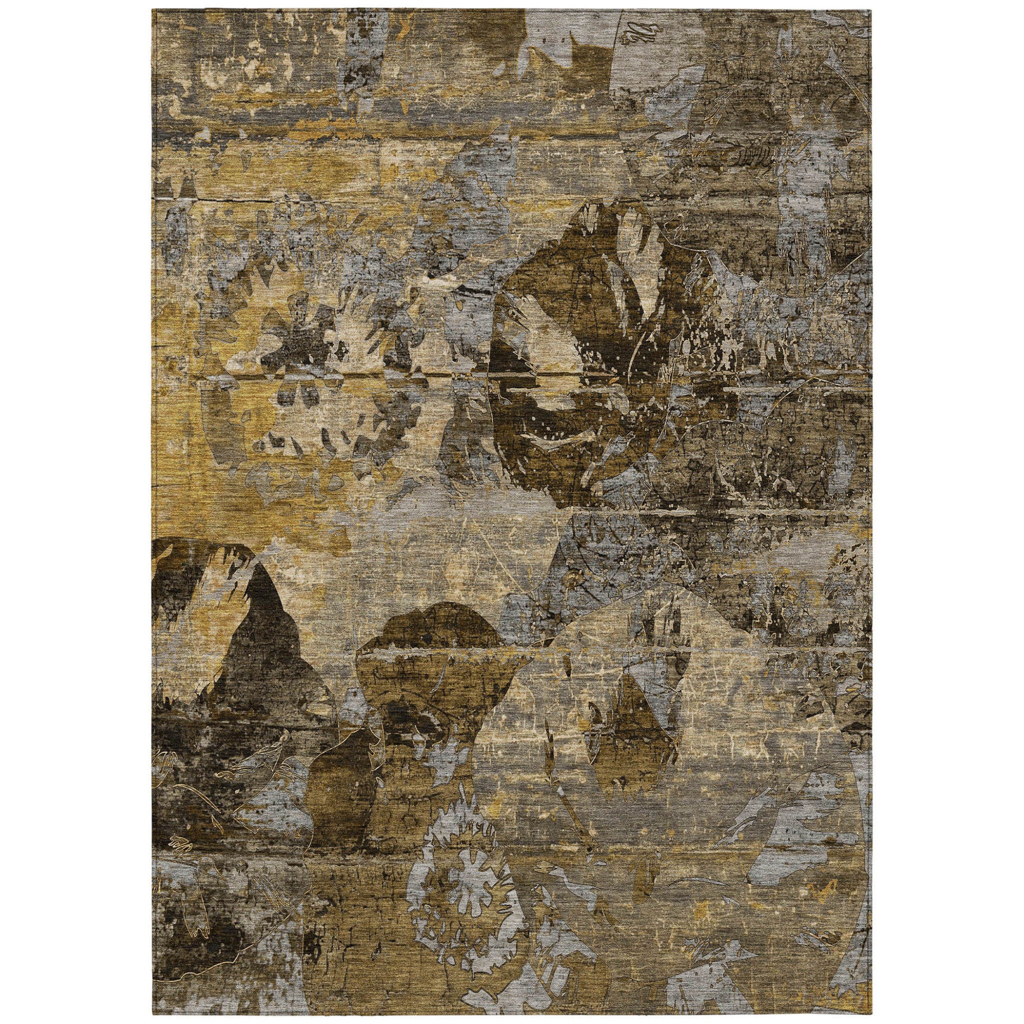 10' X 14' Brown Terracotta And Gray Floral Washable Non Skid Indoor Outdoor Area Rug