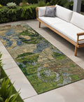 8' Runner Taupe Blue And Green Floral Washable Non Skid Indoor Outdoor Runner Rug