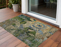 3' X 5' Taupe Blue And Green Floral Washable Non Skid Indoor Outdoor Area Rug