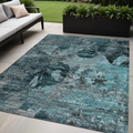 5' X 8' Teal And Gray Floral Washable Non Skid Indoor Outdoor Area Rug