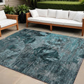 10' X 14' Teal And Gray Floral Washable Non Skid Indoor Outdoor Area Rug