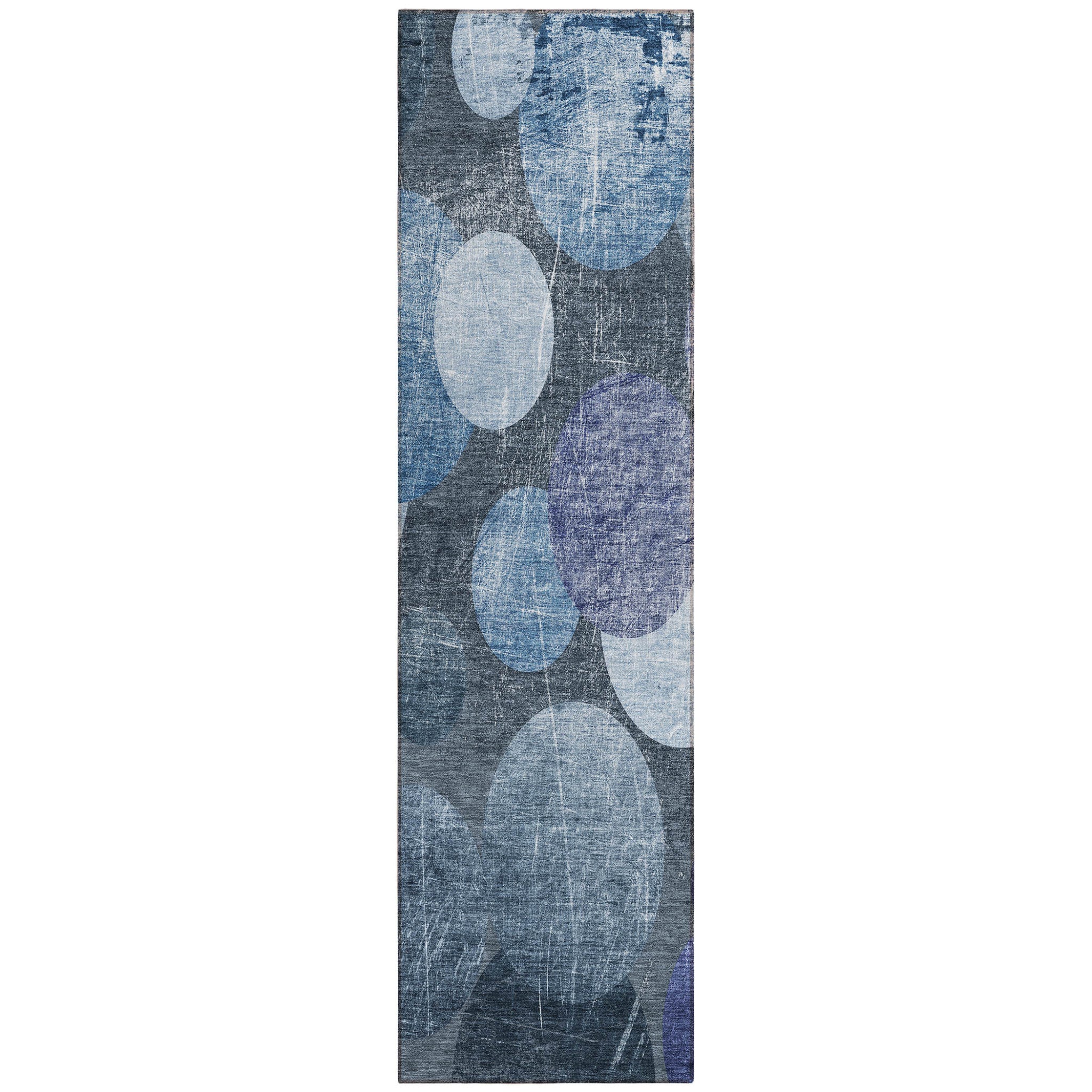 8' Runner Gray And Blue Abstract Washable Non Skid Indoor Outdoor Runner Rug