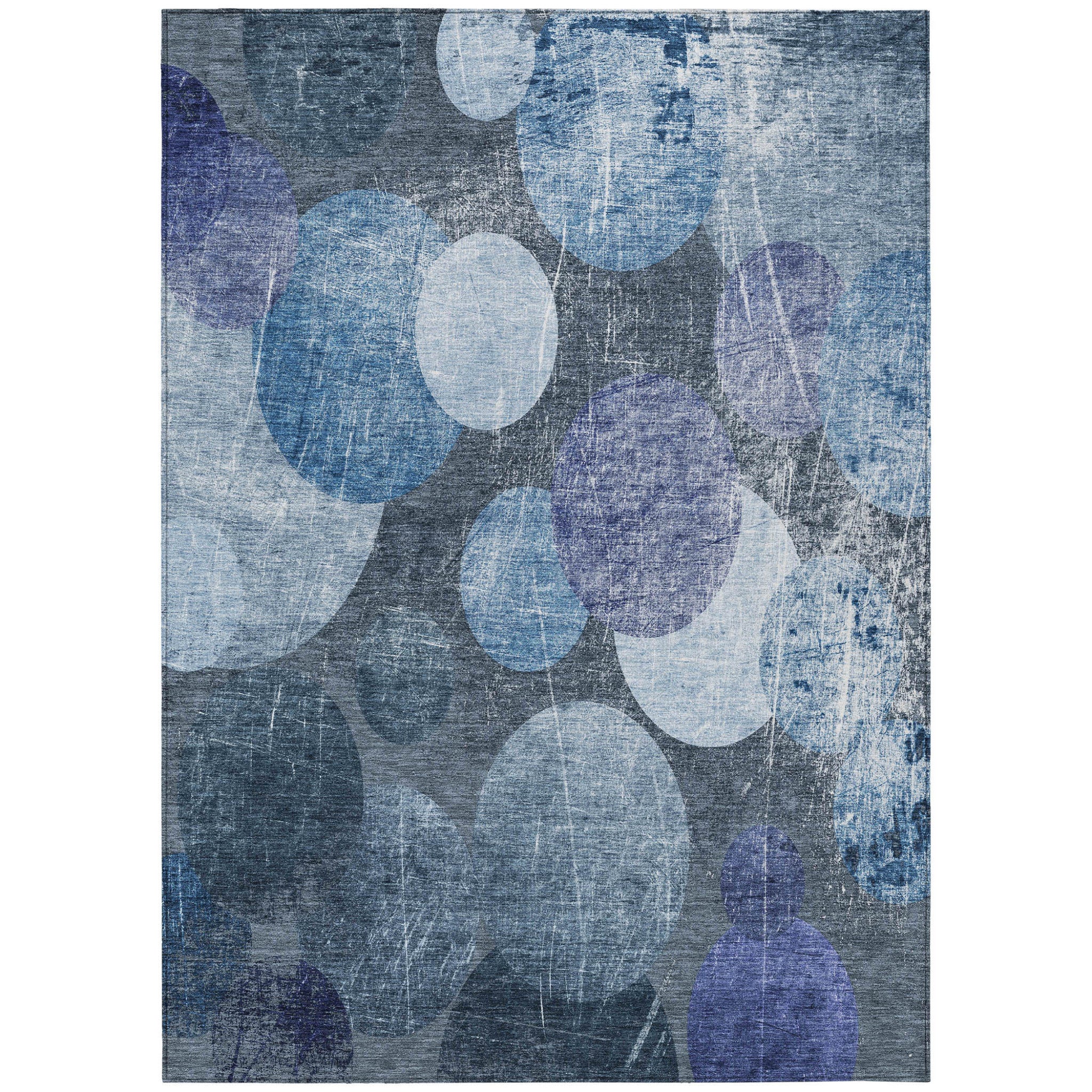 9' X 12' Gray And Blue Abstract Washable Non Skid Indoor Outdoor Area Rug