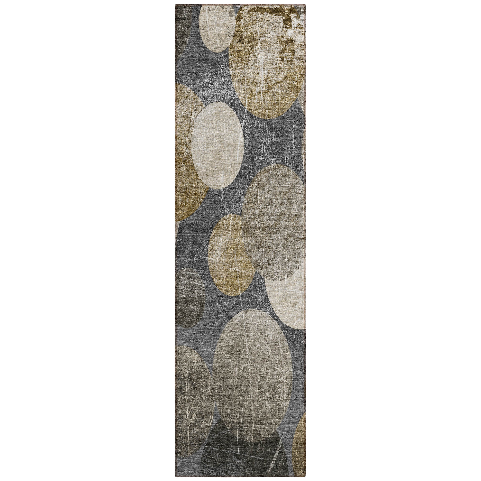 8' Runner Brown Beige And Ivory Abstract Washable Non Skid Indoor Outdoor Runner Rug