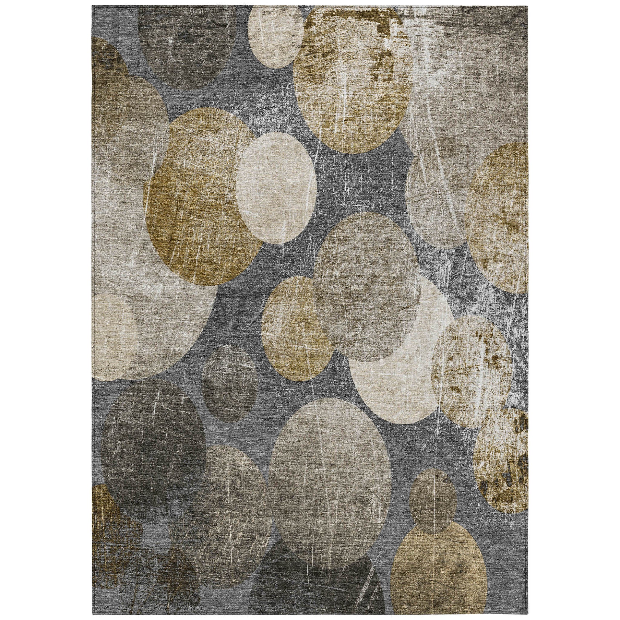 9' X 12' Brown Beige And Ivory Abstract Washable Non Skid Indoor Outdoor Area Rug