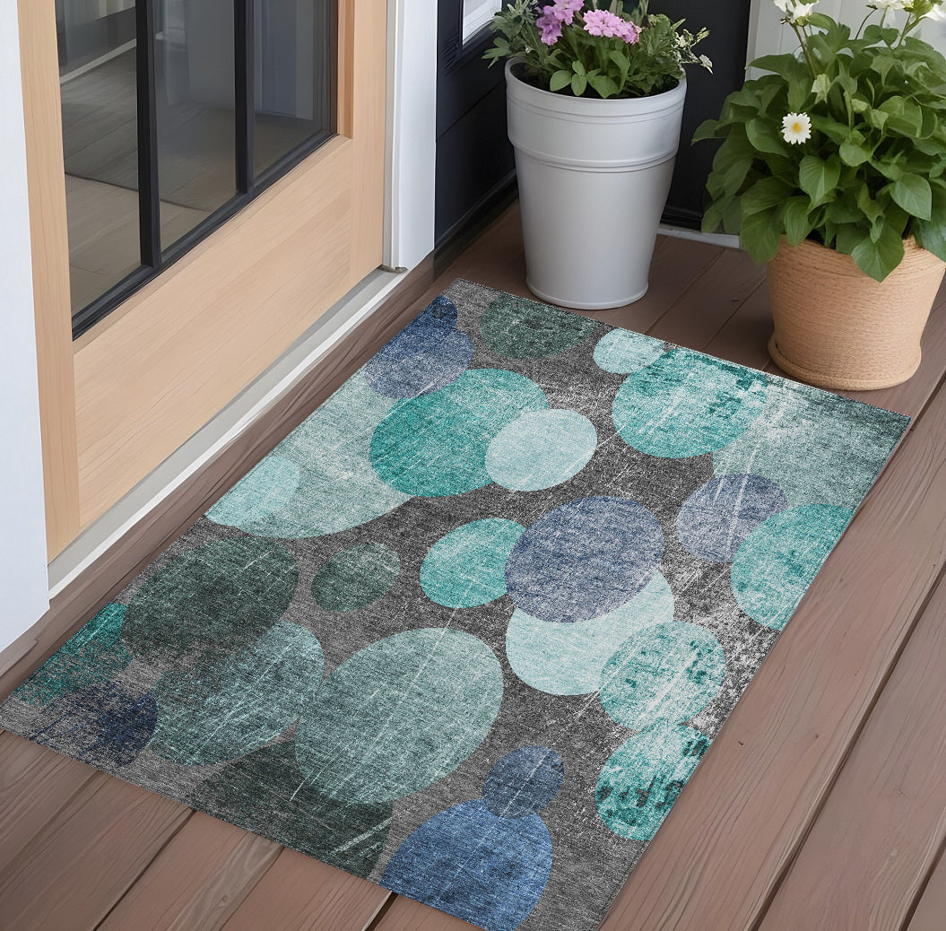 2' X 3' Gray Blue And Purple Abstract Washable Non Skid Indoor Outdoor Area Rug
