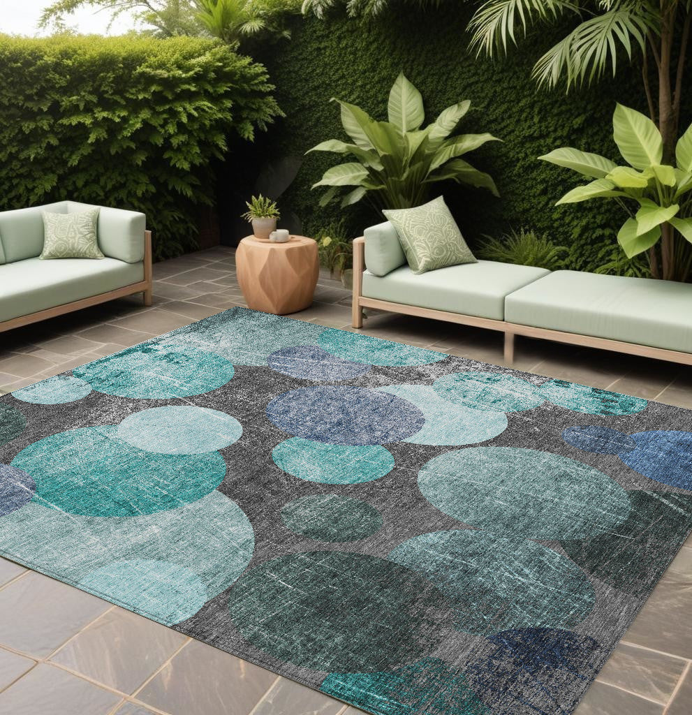 9' X 12' Gray Blue And Purple Abstract Washable Non Skid Indoor Outdoor Area Rug