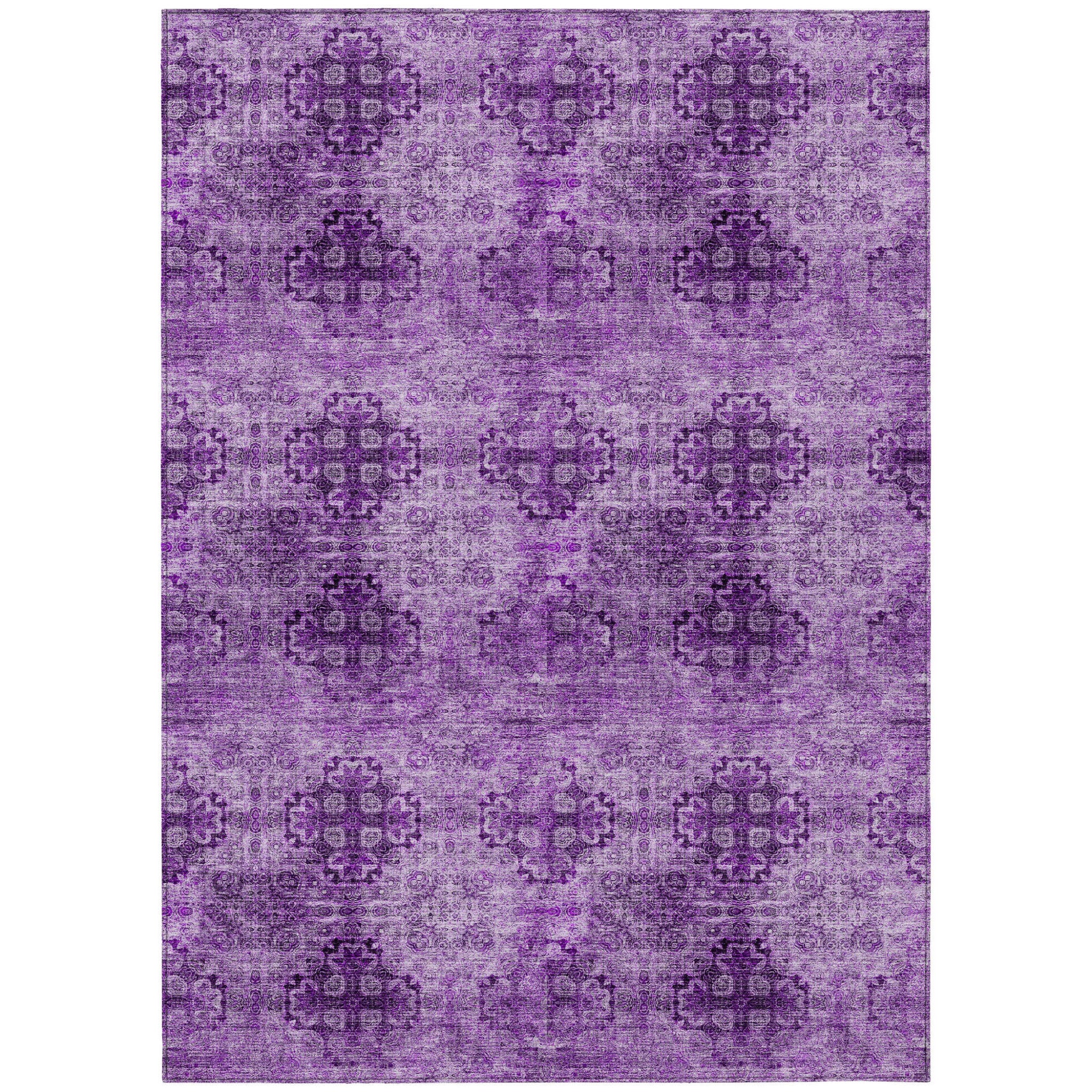 2' X 3' Eggplant Floral Medallion Washable Non Skid Indoor Outdoor Area Rug