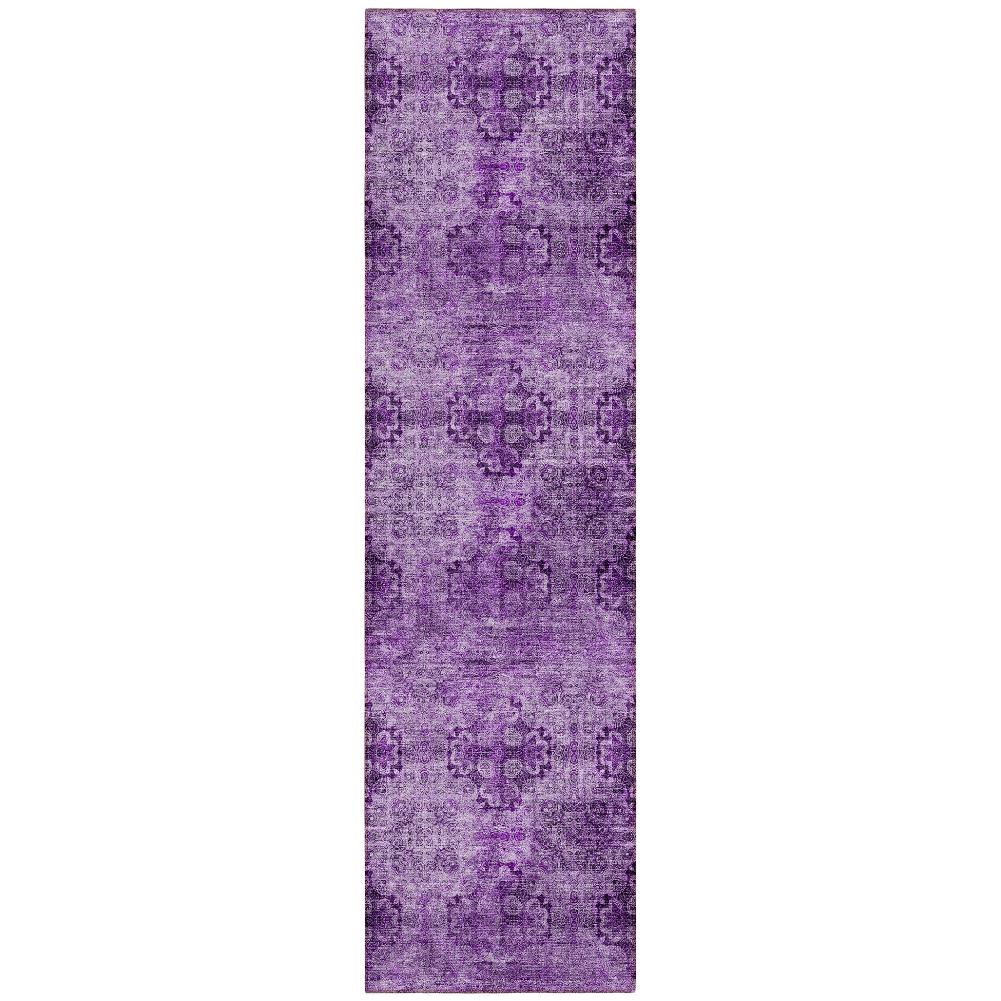 8' Runner Eggplant Floral Medallion Washable Non Skid Indoor Outdoor Runner Rug
