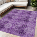 5' X 8' Eggplant Floral Medallion Washable Non Skid Indoor Outdoor Area Rug