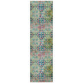 8' Runner Blue And Green Floral Medallion Washable Non Skid Indoor Outdoor Runner Rug