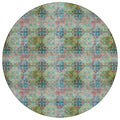 8' Round Blue And Green Round Floral Medallion Washable Non Skid Indoor Outdoor Area Rug