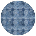 8' Round Navy Blue Round Floral Medallion Washable Non Skid Indoor Outdoor Area Rug