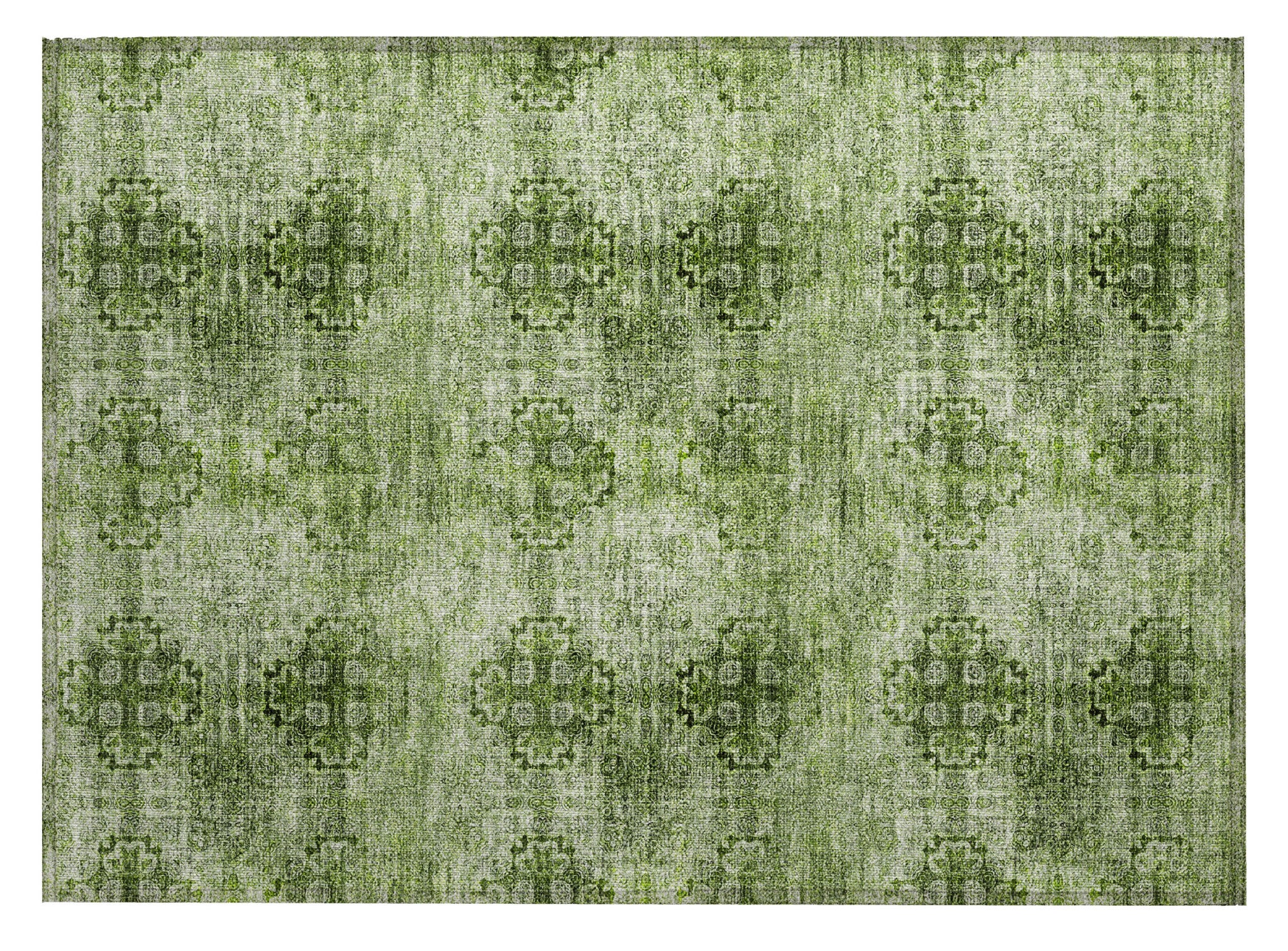 2' X 3' Olive Green Floral Medallion Washable Non Skid Indoor Outdoor Area Rug