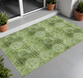 3' X 5' Olive Green Floral Medallion Washable Non Skid Indoor Outdoor Area Rug