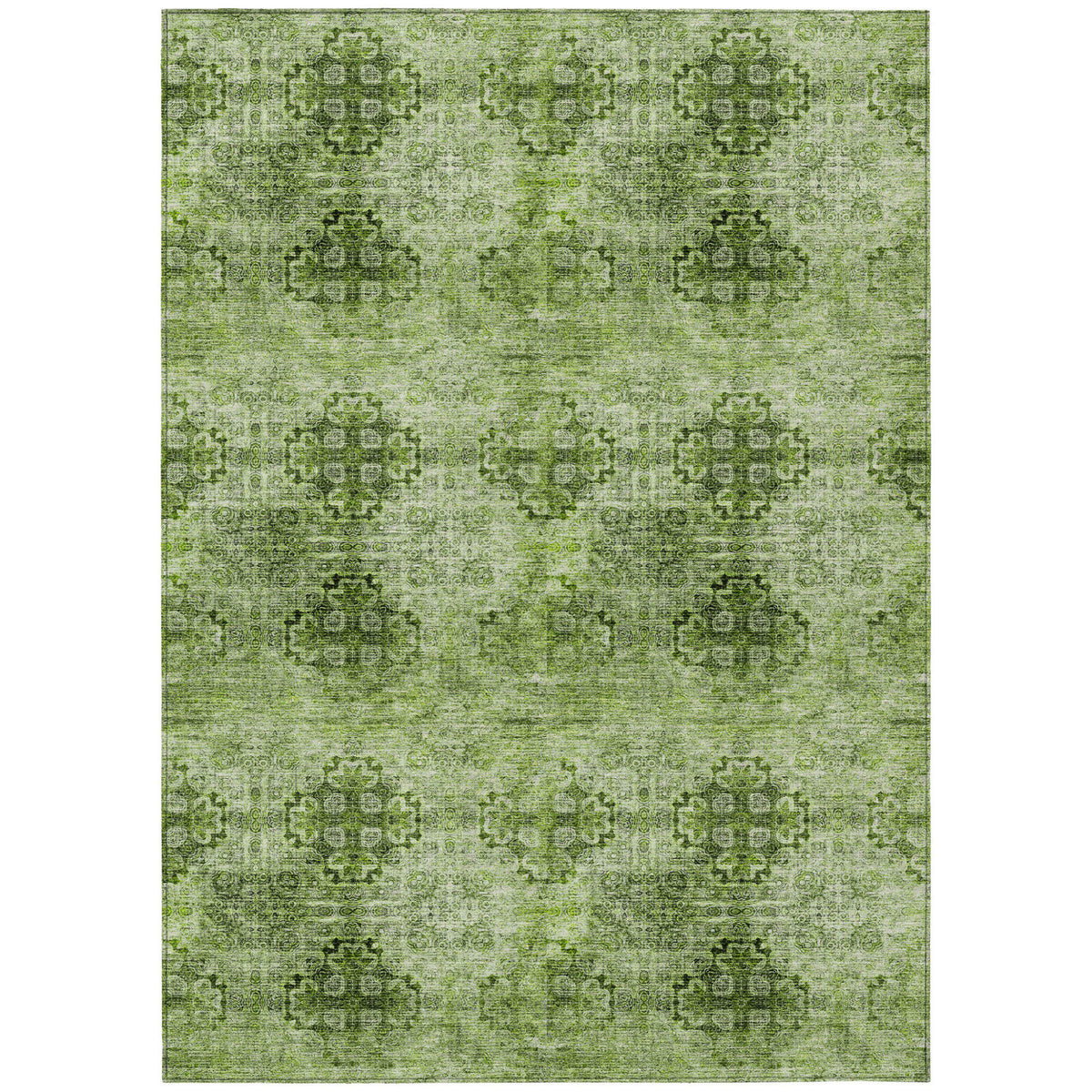 5' X 8' Olive Green Floral Medallion Washable Non Skid Indoor Outdoor Area Rug