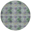 8' Round Purple And Green Round Floral Medallion Washable Non Skid Indoor Outdoor Area Rug