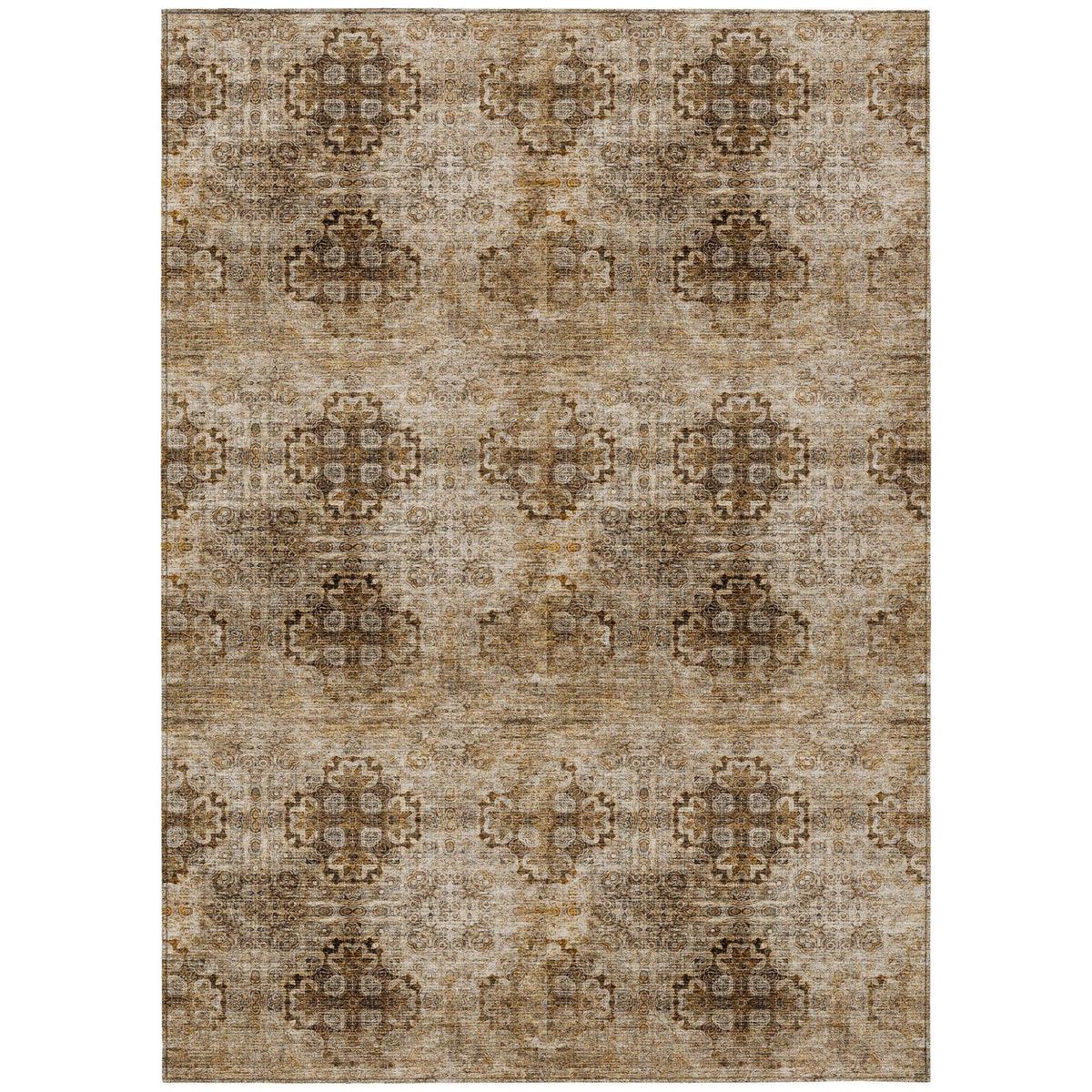 5' X 8' Taupe Floral Medallion Washable Non Skid Indoor Outdoor Area Rug