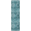 8' Runner Teal Floral Medallion Washable Non Skid Indoor Outdoor Runner Rug