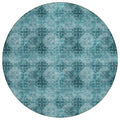 8' Round Teal Round Floral Medallion Washable Non Skid Indoor Outdoor Area Rug