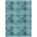 10' X 14' Teal Floral Medallion Washable Non Skid Indoor Outdoor Area Rug