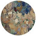 8' Round Beige And Blue Round Floral Washable Non Skid Indoor Outdoor Area Rug