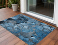 3' X 5' Blue And Gray Floral Washable Non Skid Indoor Outdoor Area Rug