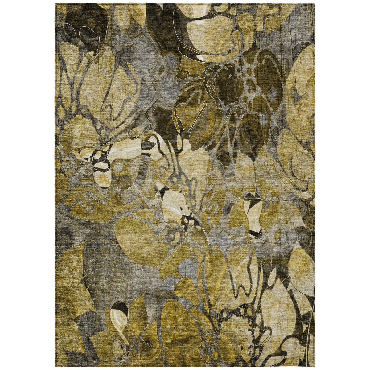 5' X 8' Green And Brown Floral Washable Non Skid Indoor Outdoor Area Rug