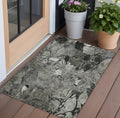 2' X 3' Gray Floral Washable Non Skid Indoor Outdoor Area Rug