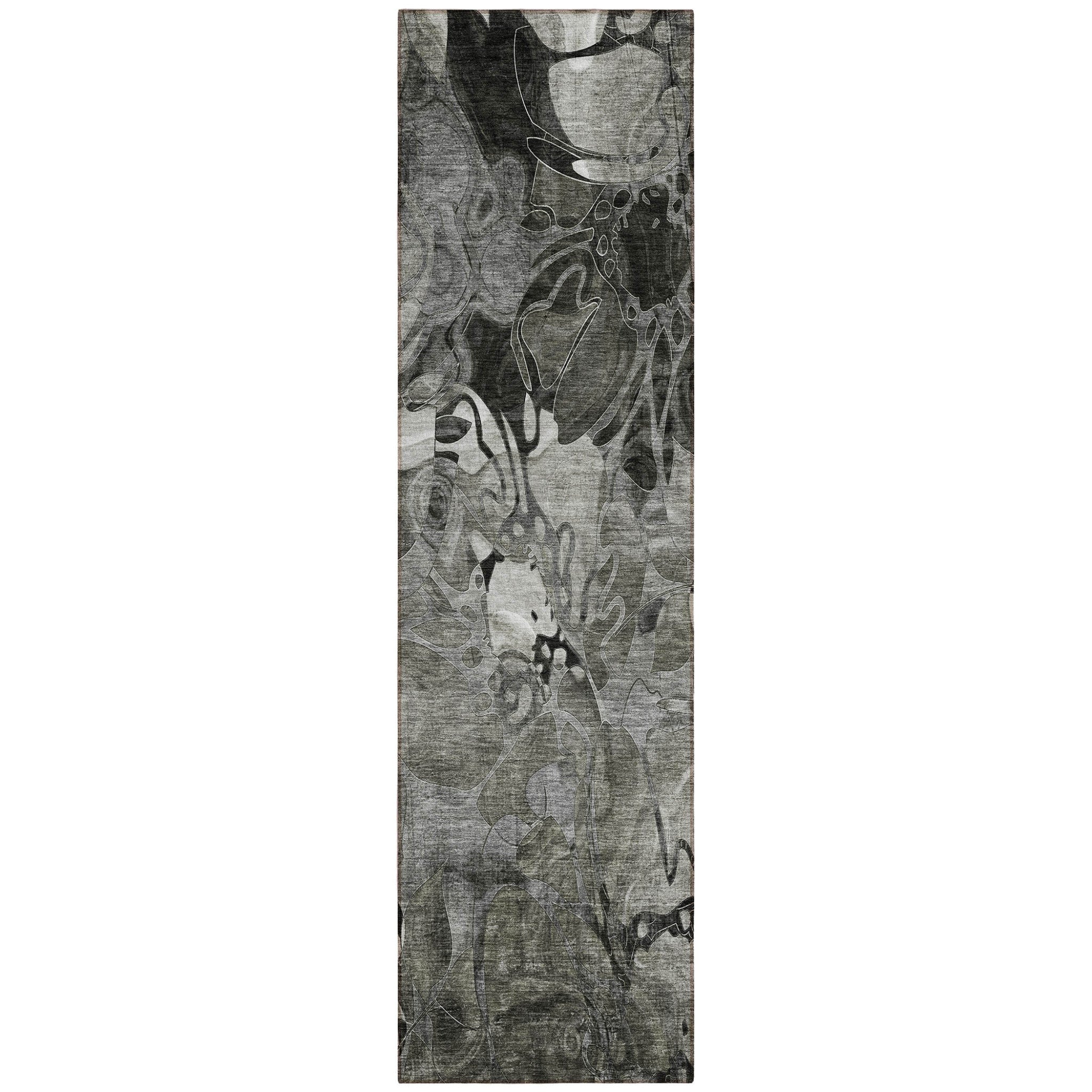 8' Runner Gray Floral Washable Non Skid Indoor Outdoor Runner Rug