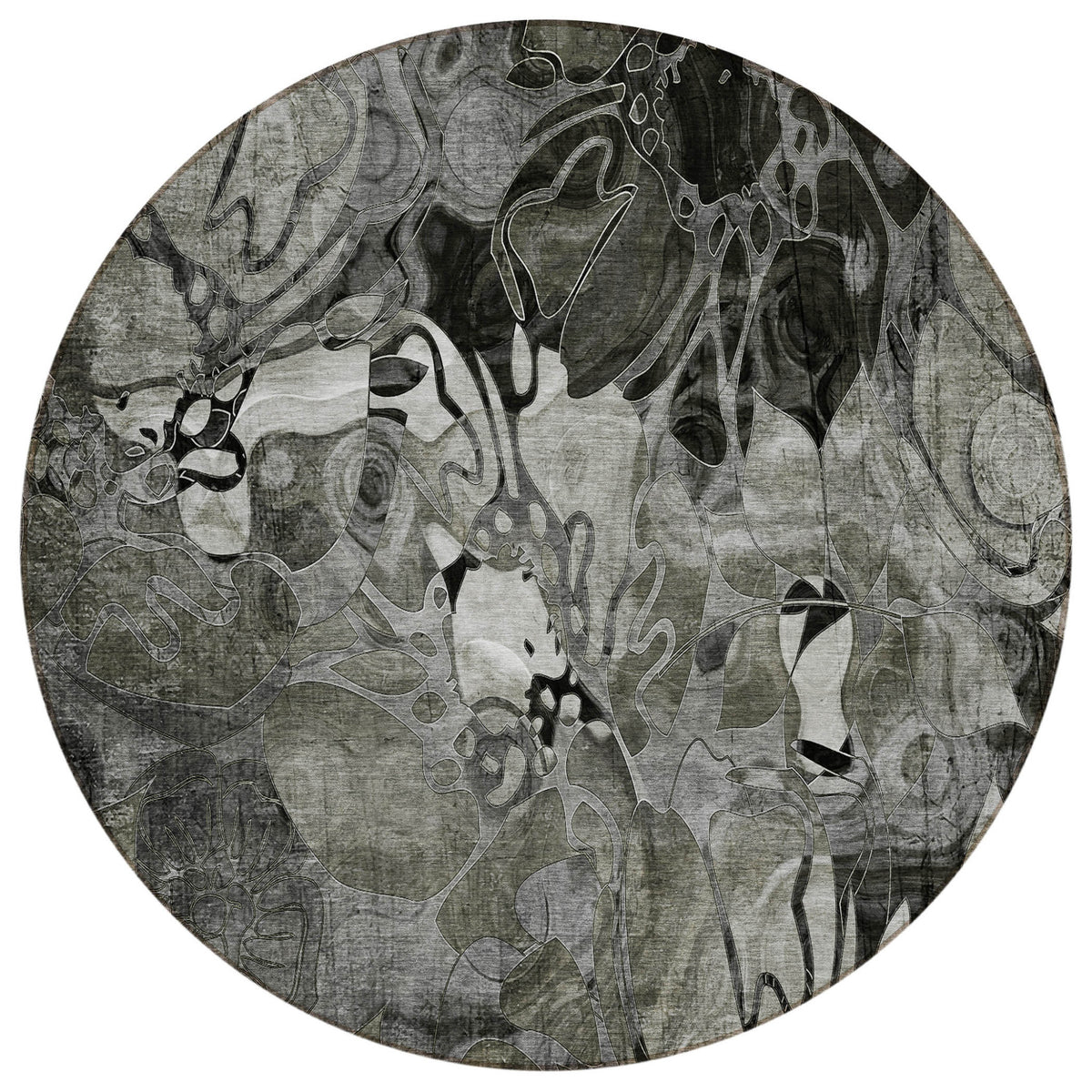 8' Round Gray Round Floral Washable Non Skid Indoor Outdoor Area Rug